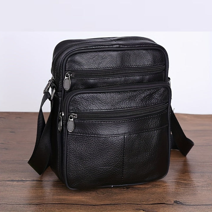 Men's black crossbody shoulder bag with adjustable strap for daily carry.