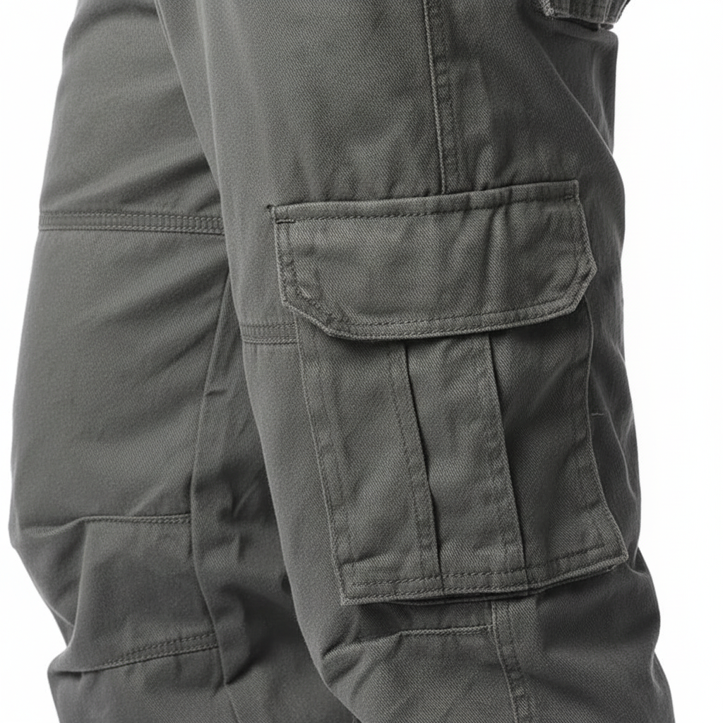 Grey men's elastic waist cargo trousers, a versatile staple for spring and casual outfits