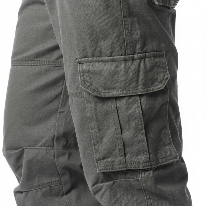 Grey men's elastic waist cargo trousers, a versatile staple for spring and casual outfits
