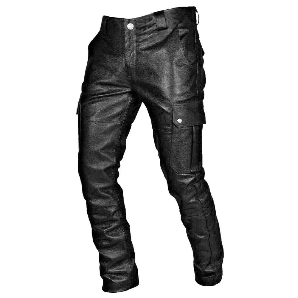 RoadVance men's faux leather trousers, biker style, black, with sleek design and stitching details