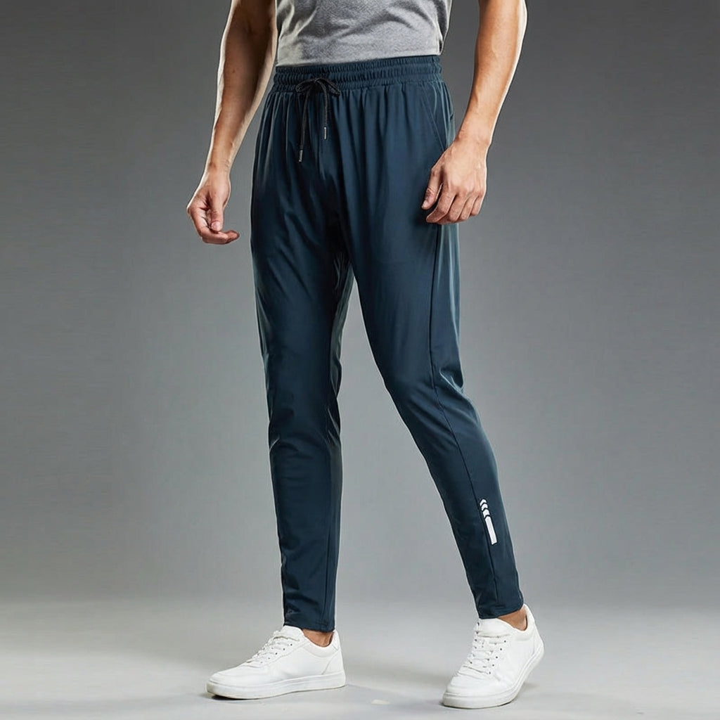 Vince men's stretch training joggers in gray, featuring a comfortable drawstring waist for activewear.