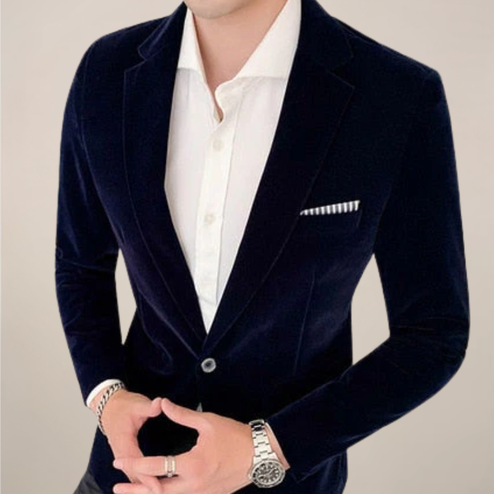 Elegant men's formal blazer, sophisticated tailored slim fit. Perfect evening jacket for special events & party attire.