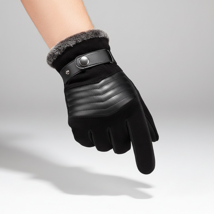 Men's touchscreen-compatible gloves in black polyester, featuring WarmTech insulation for winter