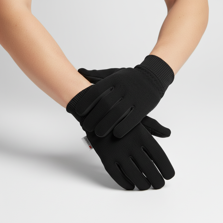 Close-up of men's insulated gloves with touchscreen fingers, ideal for winter cycling and general cold protection