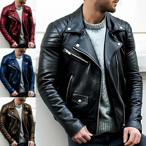 Classic men's leather moto jacket, featuring a timeless biker style design for ultimate urban fashion.