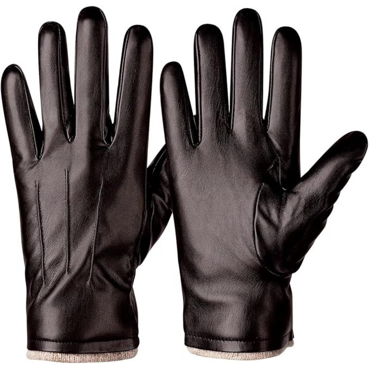 Durable men's thermal leather gloves with touchscreen capability, perfect for winter outdoor gear & accessories.