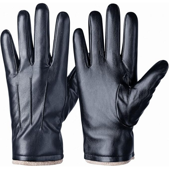 Insulated men's leather driving gloves, touchscreen friendly for cold commutes, winter sports, & outdoor use.