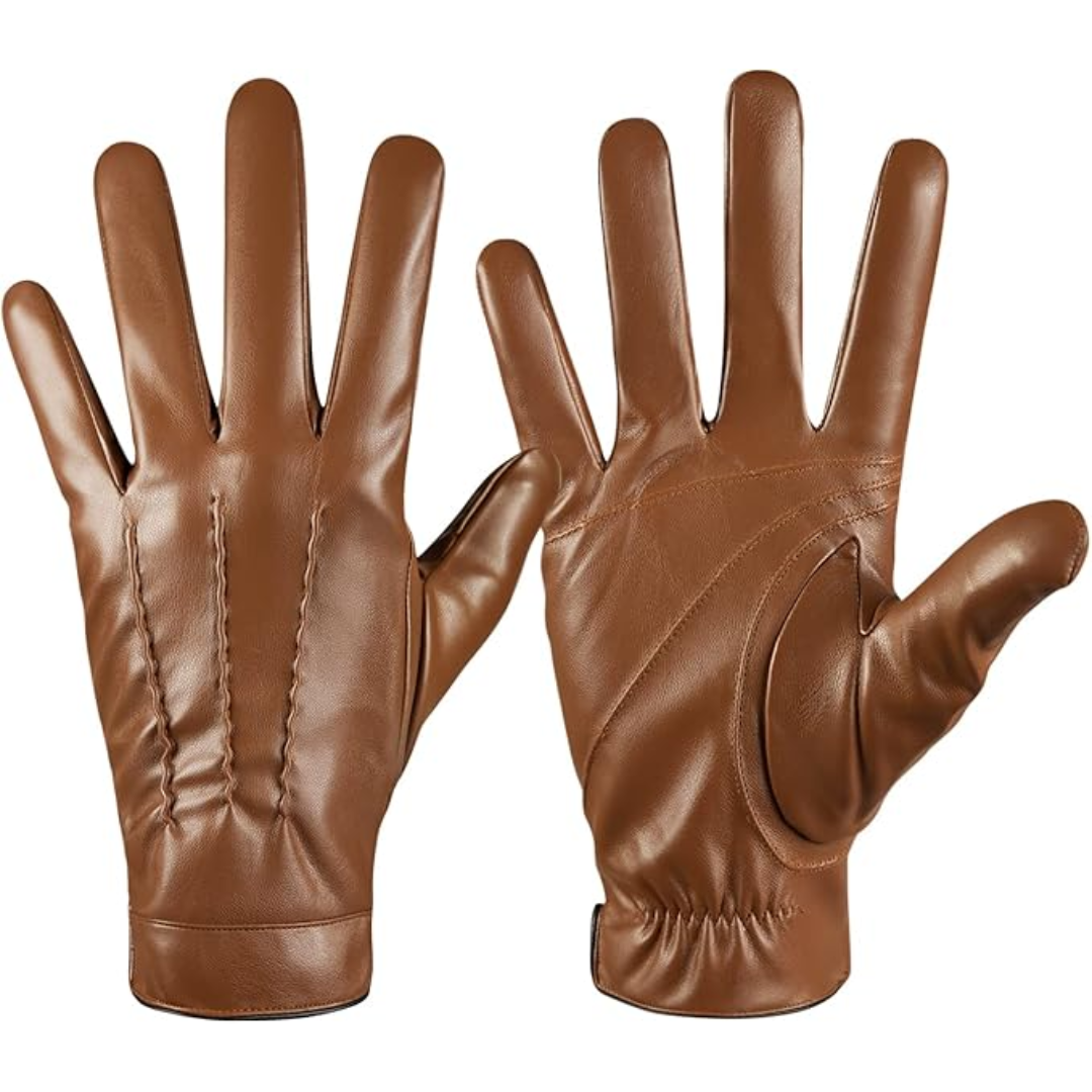 Stylish men's black leather gloves with touchscreen fingertips, ideal for winter
