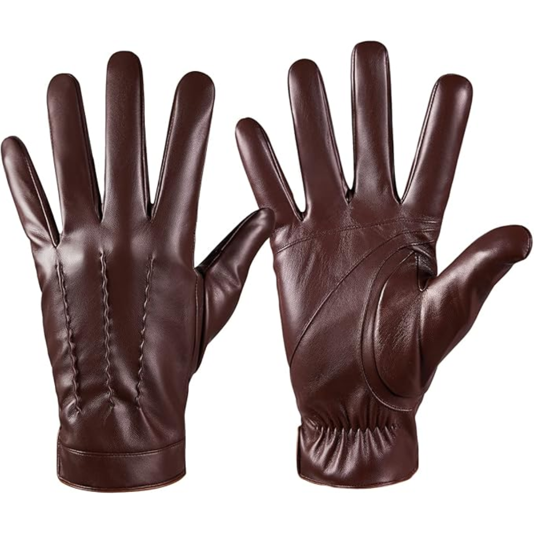 Pair of quality men's winter leather gloves, cashmere lined for warmth and comfort