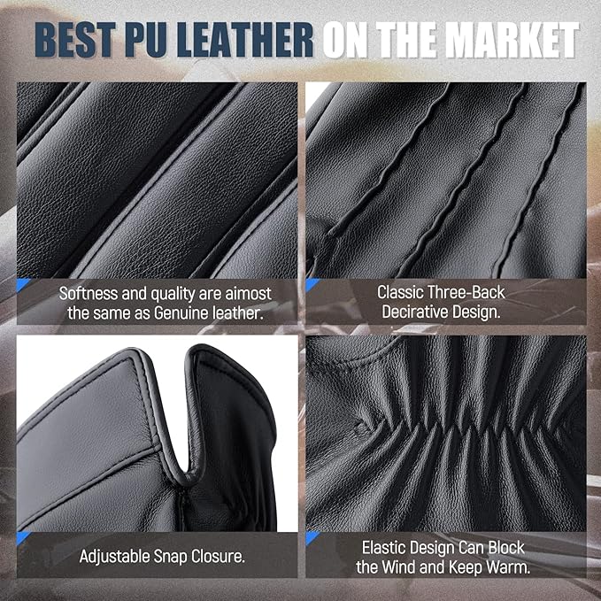 Detailed view of the touchscreen functionality on men's leather winter gloves
