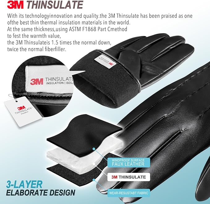 Men's accessory: black leather gloves with cashmere lining and touchscreen feature