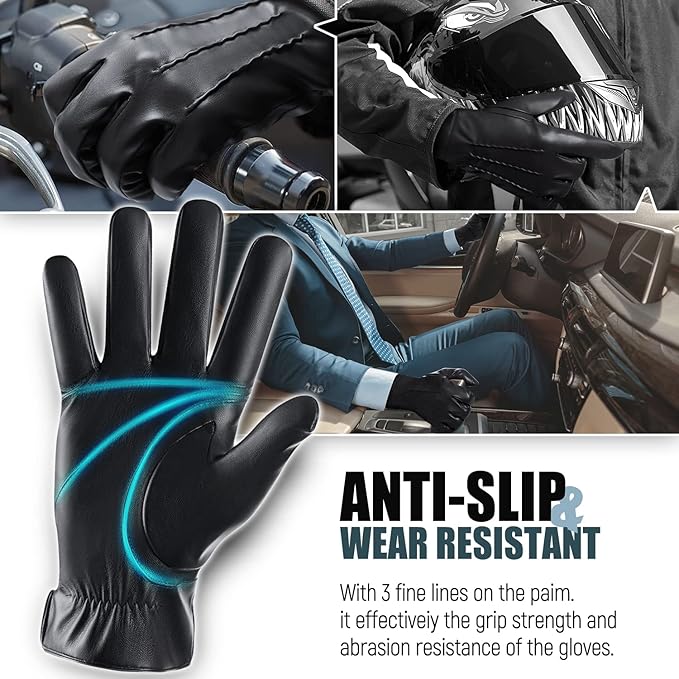 Comfortable men's leather winter gloves, designed with touchscreen compatibility