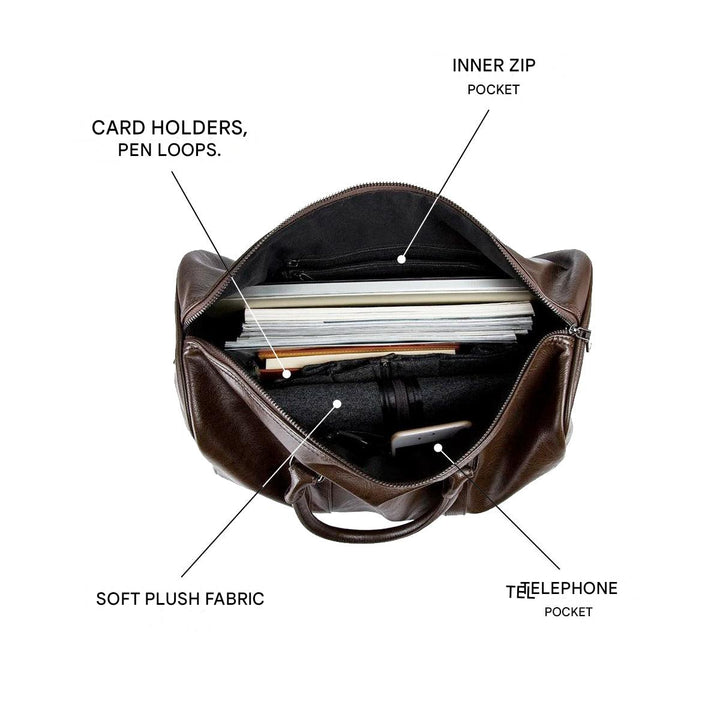 Men's brown leather travel duffel bag, a timeless fashion accessory and essential carry-on luggage
