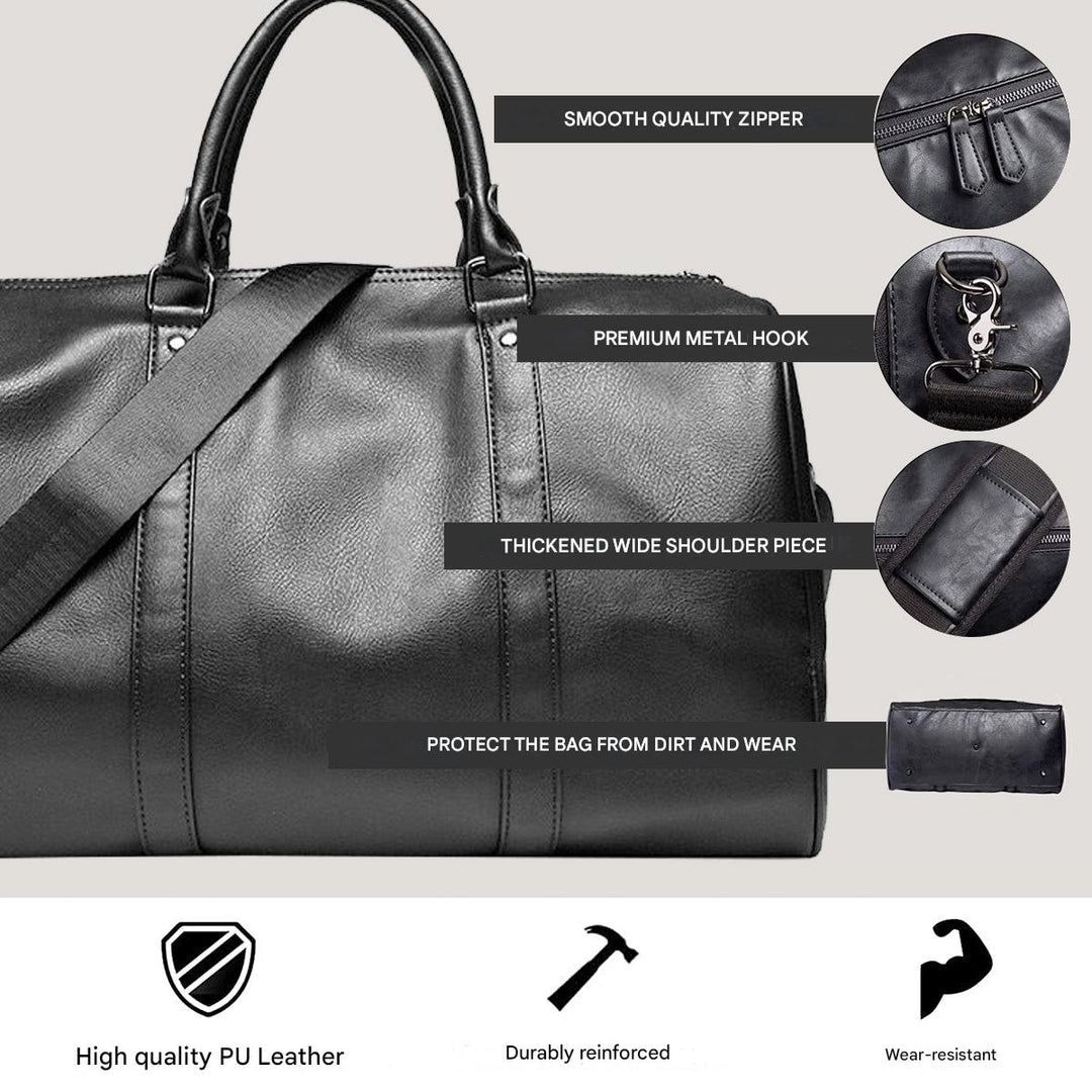 Stylish men's brown leather weekender bag, perfect for travel with ample storage and durable design