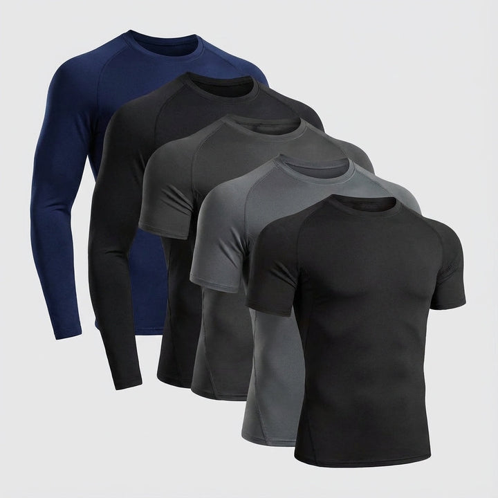 Ergonomic design of men's long sleeve compression shirt, ideal for activewear training
