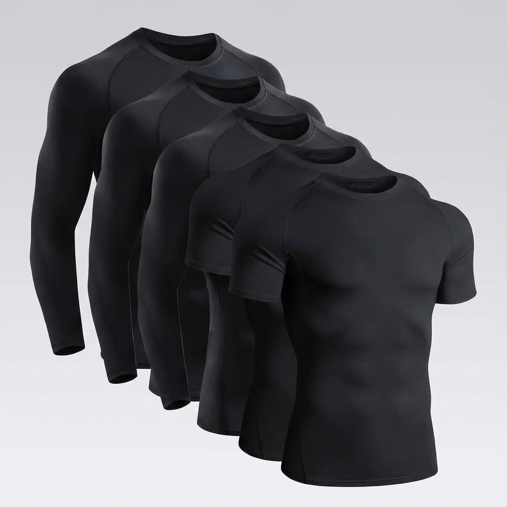 Men's compression shirt set, showing durable seams and comfortable fit for athletic wear