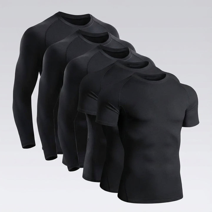 Men's compression shirt set, showing durable seams and comfortable fit for athletic wear