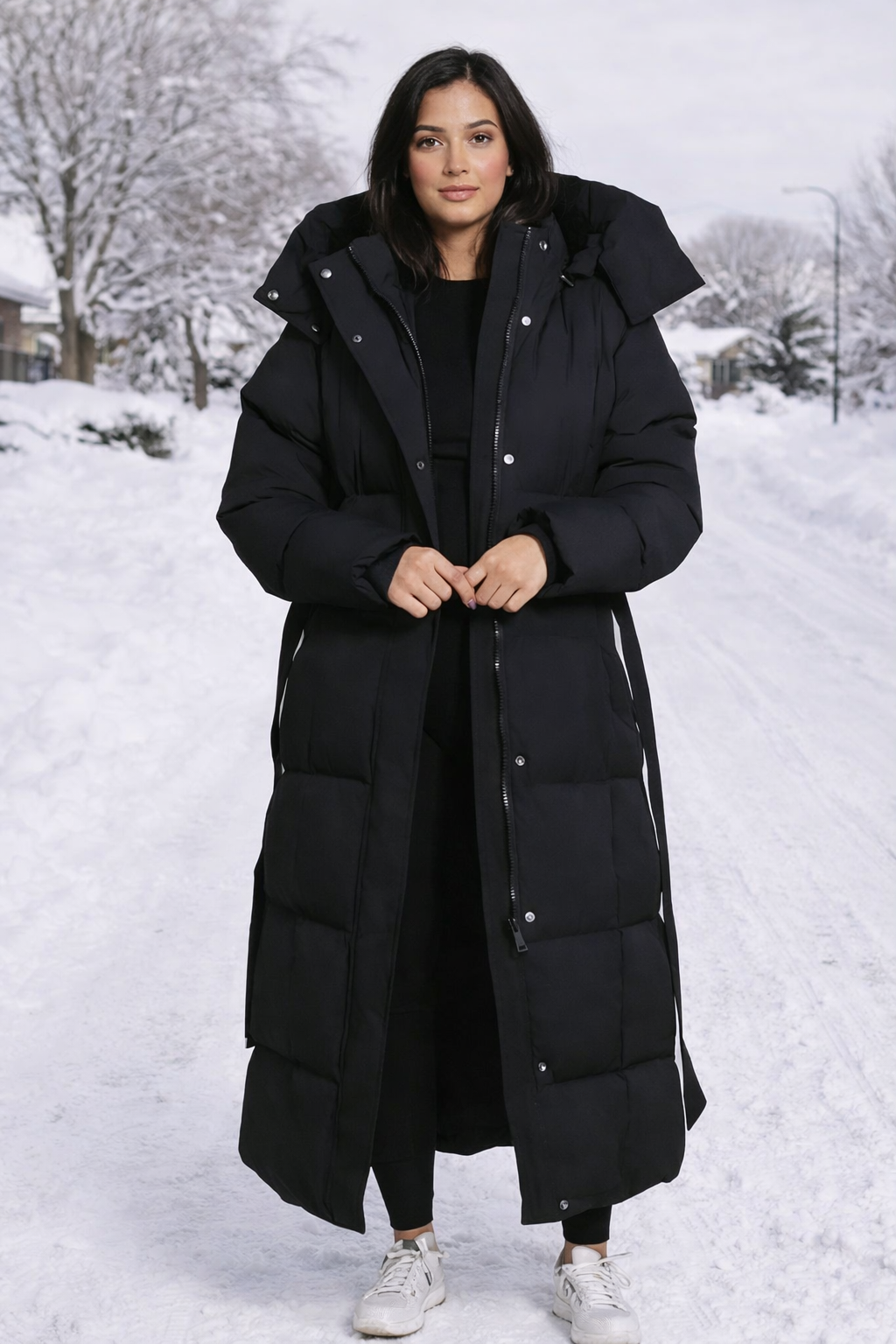 Men's black longline puffer coat, ultimate winter warmth & style for extreme cold weather.