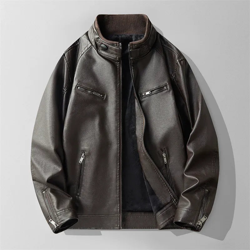 Front view of a men's modern fit black jacket with full zipper, great for daily casual fashion.