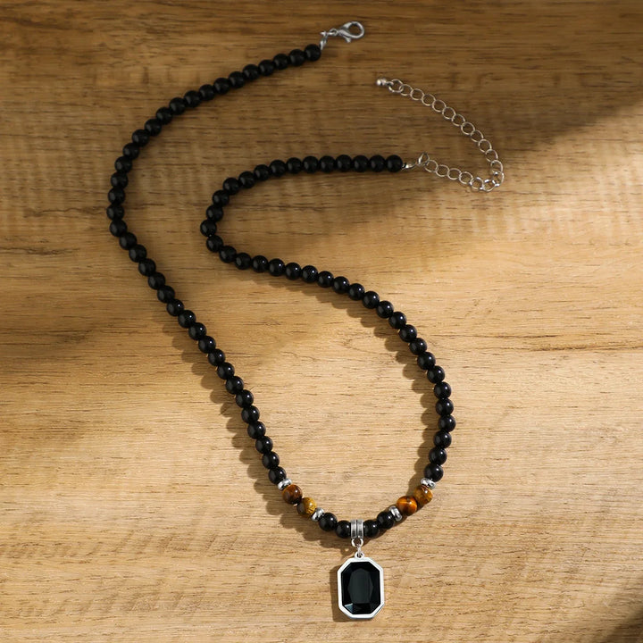 Stylish men's adjustable black onyx beaded necklace, perfect for a modern men's jewelry statement.