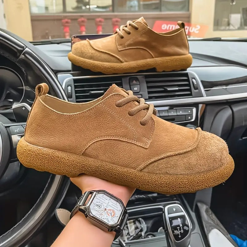 Men's brown orthopedic comfort dress shoes, versatile style & supportive footwear for modern men.