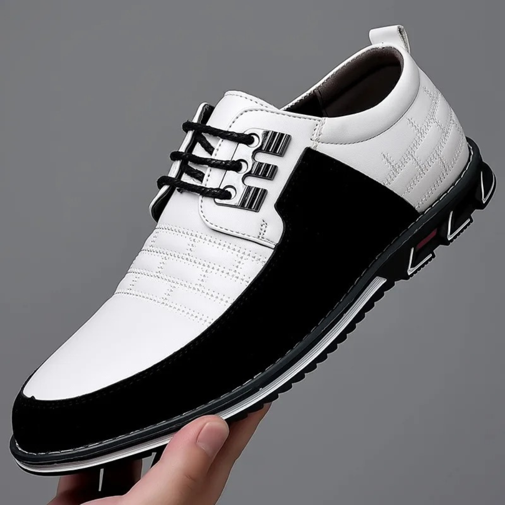 Men's supportive orthopedic dress shoes, combining style, comfort, & foot pain relief.