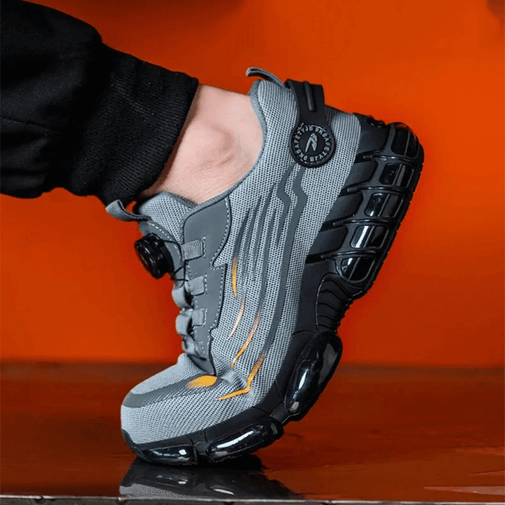 Men's black orthopedic safety work shoes, ultimate comfort & protection. Ideal for industrial safety & workwear.