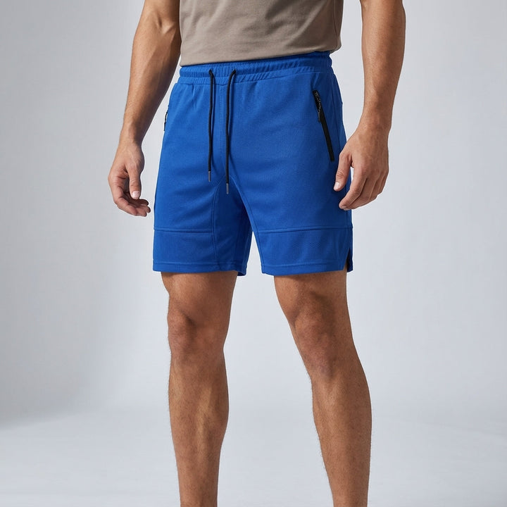 Breathable men's activewear shorts, quick dry with zipper pocket, perfect for workouts and athletic activities.