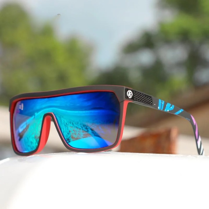 Men's black polarized sunglasses with flexible frame, UV400 protection for outdoor sports
