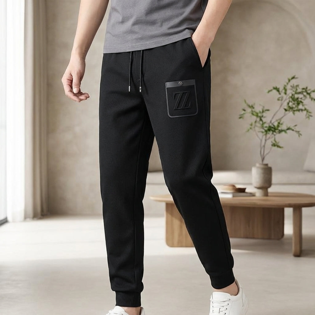 Men's black premium comfort jogger trousers, Felix, made from cotton blend, ideal for activewear and leisure