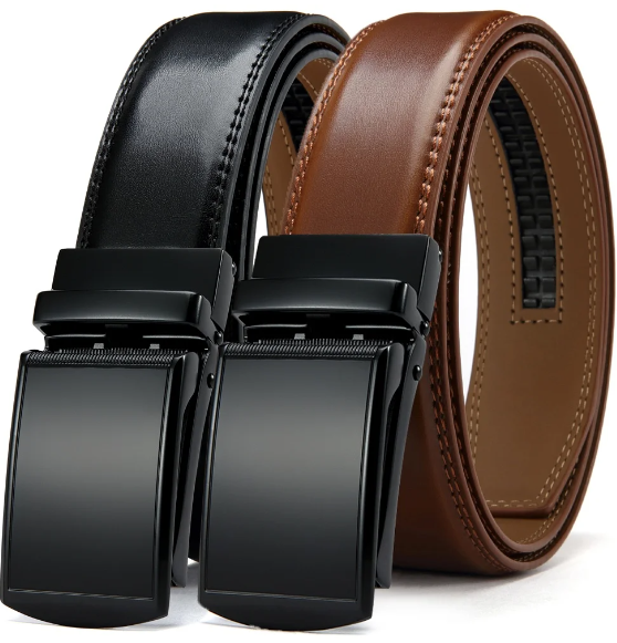Men's black premium leather belt with sleek automatic buckle, ideal for dress or casual outfits.
