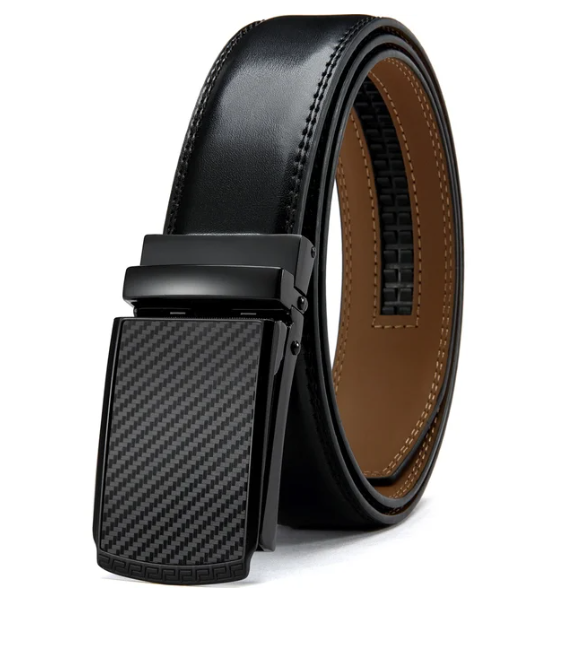 Versatile men's fashion accessory: a genuine leather belt with an efficient automatic ratchet buckle.