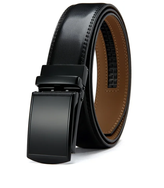 Men's premium adjustable belt, crafted from genuine leather with a polished automatic buckle.