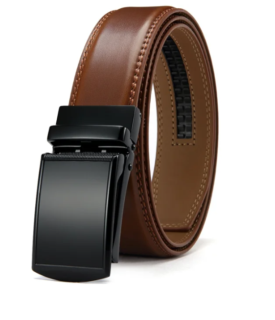 Modern men's automatic buckle belt in rich leather, a key fashion accessory for any wardrobe.