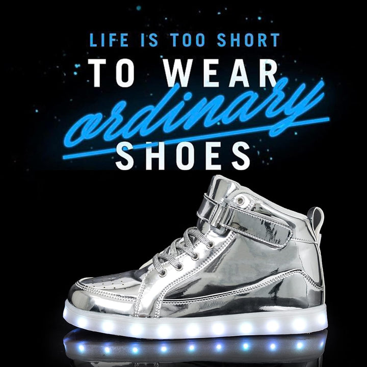 Fashion-forward men's glowing sneakers, ideal for parties, concerts & casual wear.