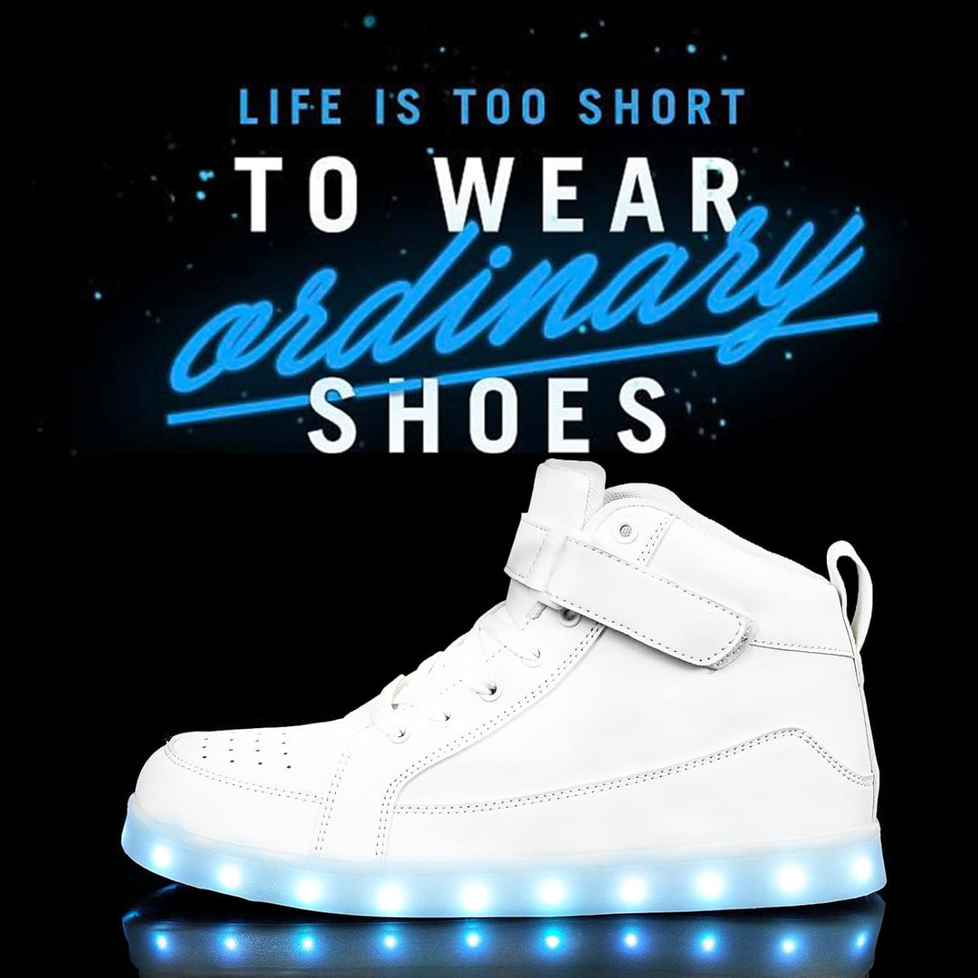 Blue men's LED light-up shoes, showcasing active light patterns & sleek design.