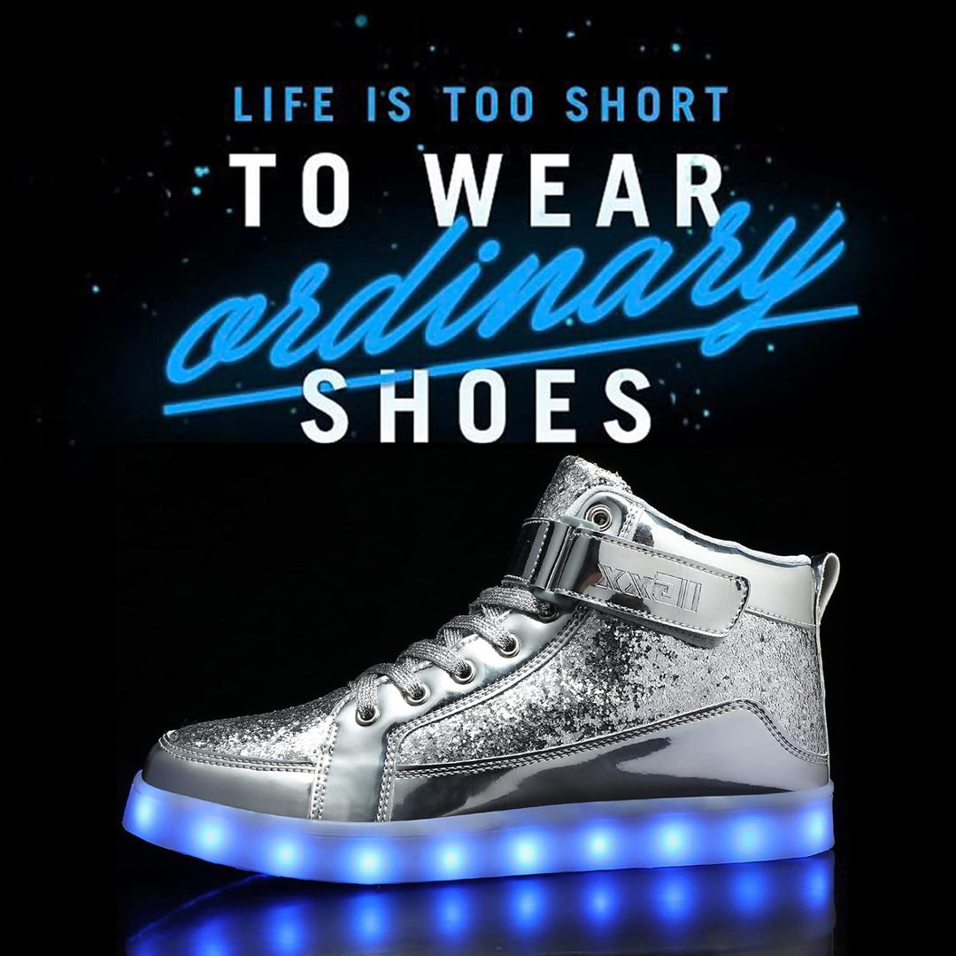 Stylish men's rechargeable sneakers, making a bold statement with their LED lights.