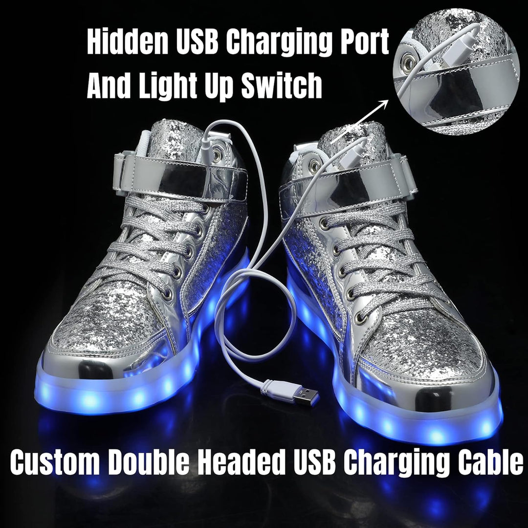Black men's light-up sneakers with green LED lights, perfect for night time fun.