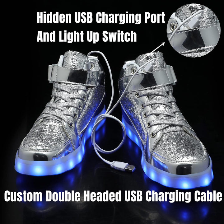 Black men's light-up sneakers with green LED lights, perfect for night time fun.