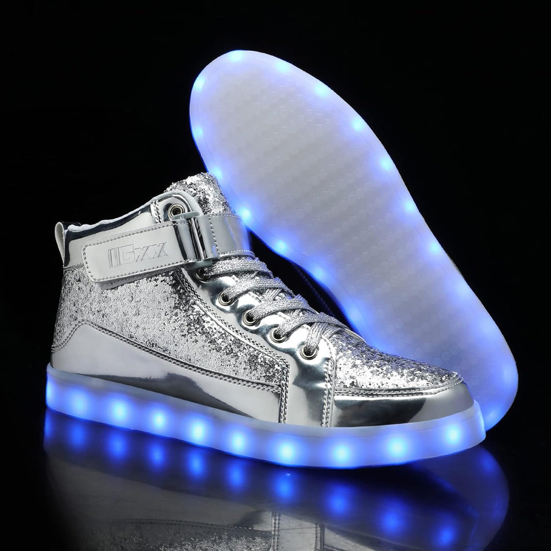 Men's comfortable glowing festival footwear, ensuring visibility and style after dark.