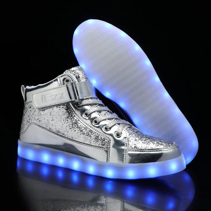 Men's comfortable glowing festival footwear, ensuring visibility and style after dark.