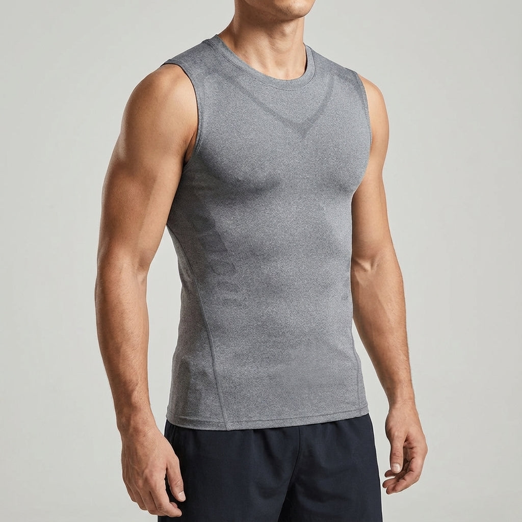 Close-up of men's breathable seamless compression sportstop microfiber fabric