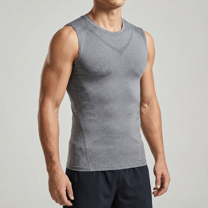 Close-up of men's breathable seamless compression sportstop microfiber fabric