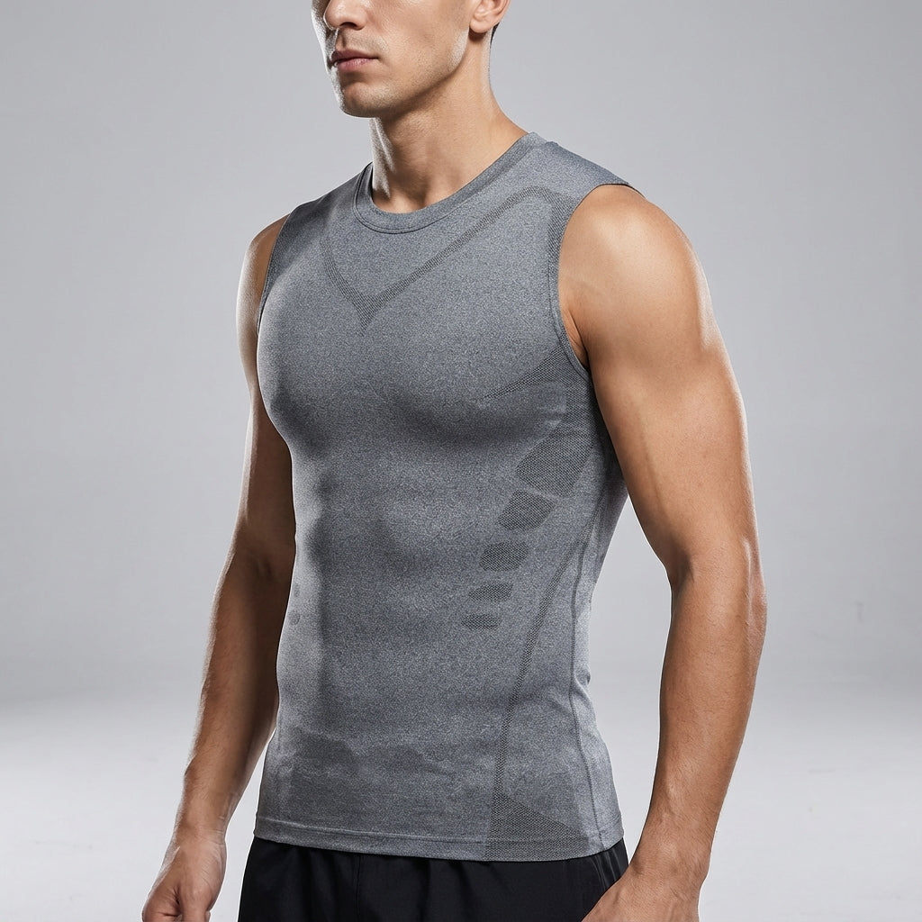 Men's seamless shaping compression top in dark color, ideal for sports