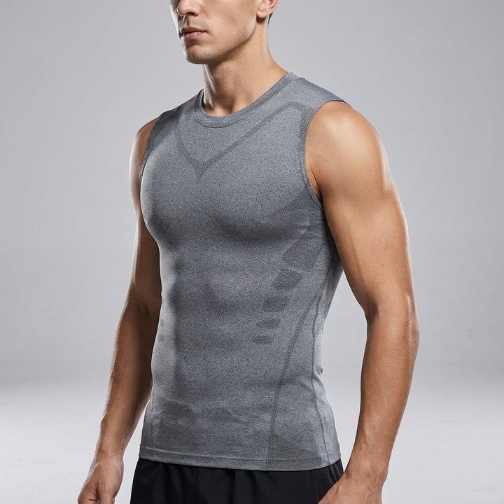 Men's seamless shaping compression top in dark color, ideal for sports