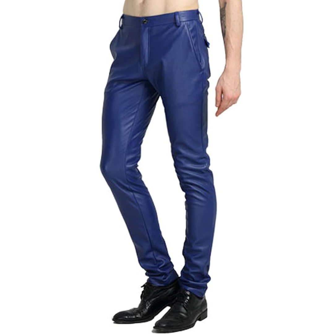 Men's black slim fit biker trousers, ideal for an edgy streetwear and modern casual look.