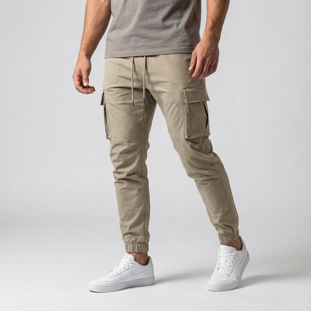 Comfortable men's stretch joggers, Melvin, featuring practical cargo pockets for modern men's fashion