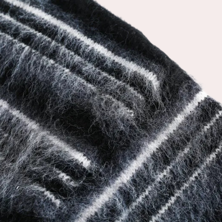 Versatile men's black striped sweater. Comfortable knitwear, ideal for casual wear & winter fashion.