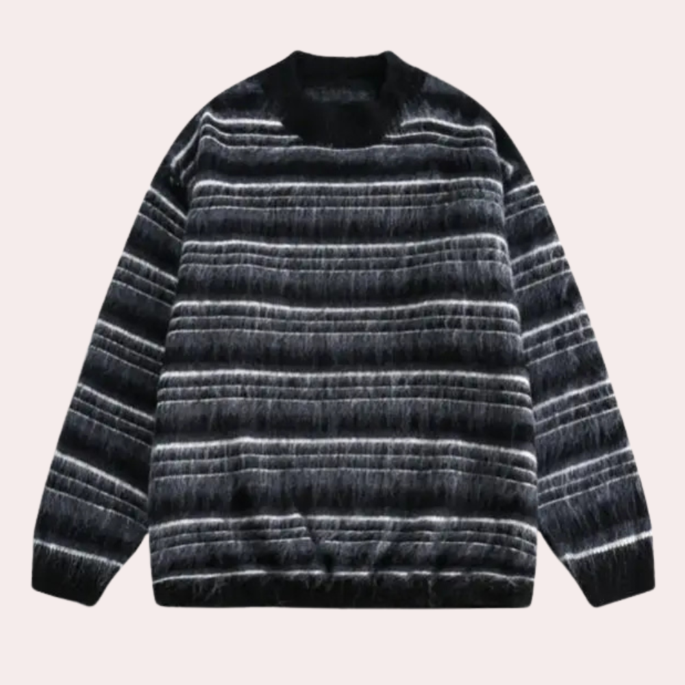 Effortlessly stylish men's striped sweater, perfect for casual outings or cozy comfort. Men's fashion.