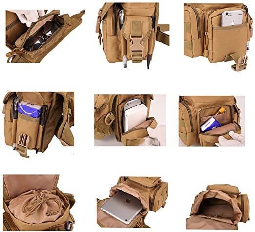 Men's outdoor gear: Tactical drop leg bag with secure fit, ideal for motorcycles and hands-free carrying.